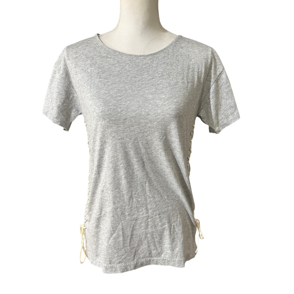 J. Crew Women's Heather Gray Lace Up Side Tie Cotton T-Shirt Size S Short Sleeve - Picture 6 of 11